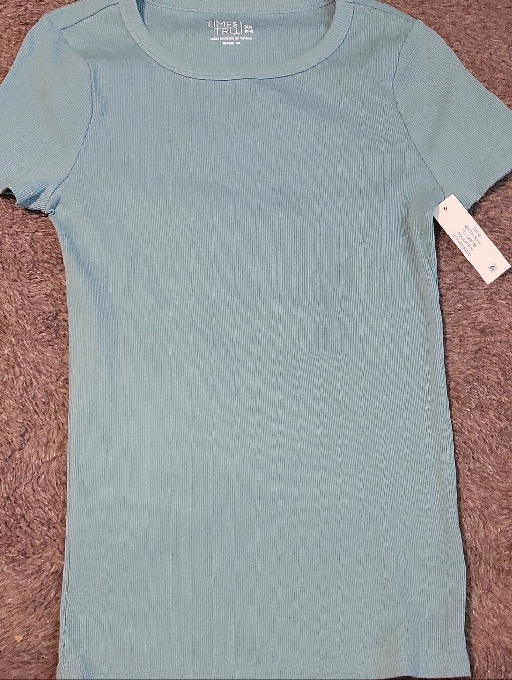 Time and Tru Pastel Blue Ribbed Crewneck Short Sleeve Top